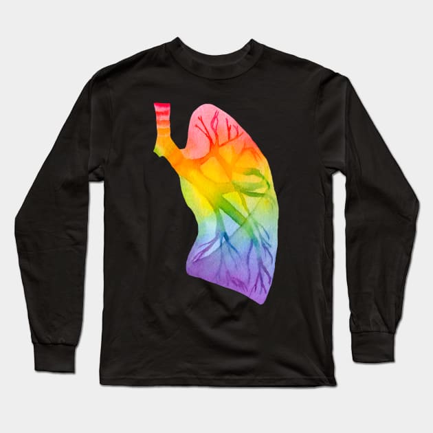 Watercolor Rainbow Lung (dark) Long Sleeve T-Shirt by ayemfid